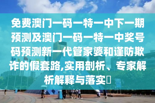 免費(fèi)澳門一碼一特一中下一期預(yù)測及澳門一碼一特一中獎號碼預(yù)測新一代管家婆和謹(jǐn)防欺詐的假套路,實(shí)用剖析、專家解析解釋與落實(shí)?